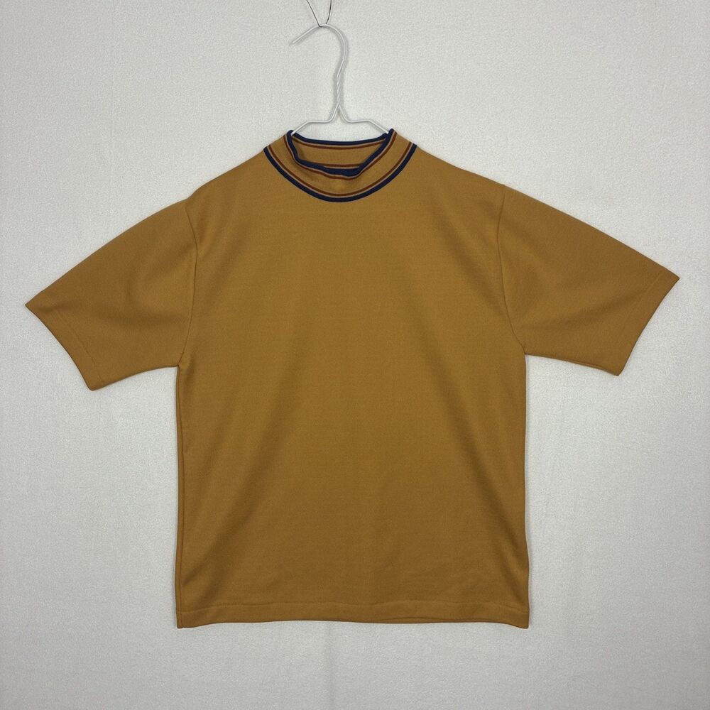 Vintage 60s 70s Streetwear Mens Medium Double Knit Collared Shirt mustard USA